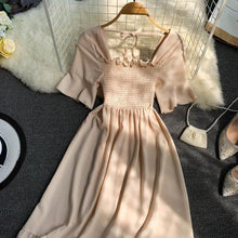 Load image into Gallery viewer, Chic Korean Summer Dresses Students'plain Sweet Square-necked Bell Sleeves Waist Lotus Leaf Edge A-shaped Dress for Women