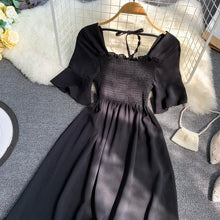 Load image into Gallery viewer, Chic Korean Summer Dresses Students'plain Sweet Square-necked Bell Sleeves Waist Lotus Leaf Edge A-shaped Dress for Women