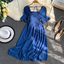 Load image into Gallery viewer, Chic Korean Summer Dresses Students'plain Sweet Square-necked Bell Sleeves Waist Lotus Leaf Edge A-shaped Dress for Women