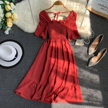 Load image into Gallery viewer, Chic Korean Summer Dresses Students'plain Sweet Square-necked Bell Sleeves Waist Lotus Leaf Edge A-shaped Dress for Women
